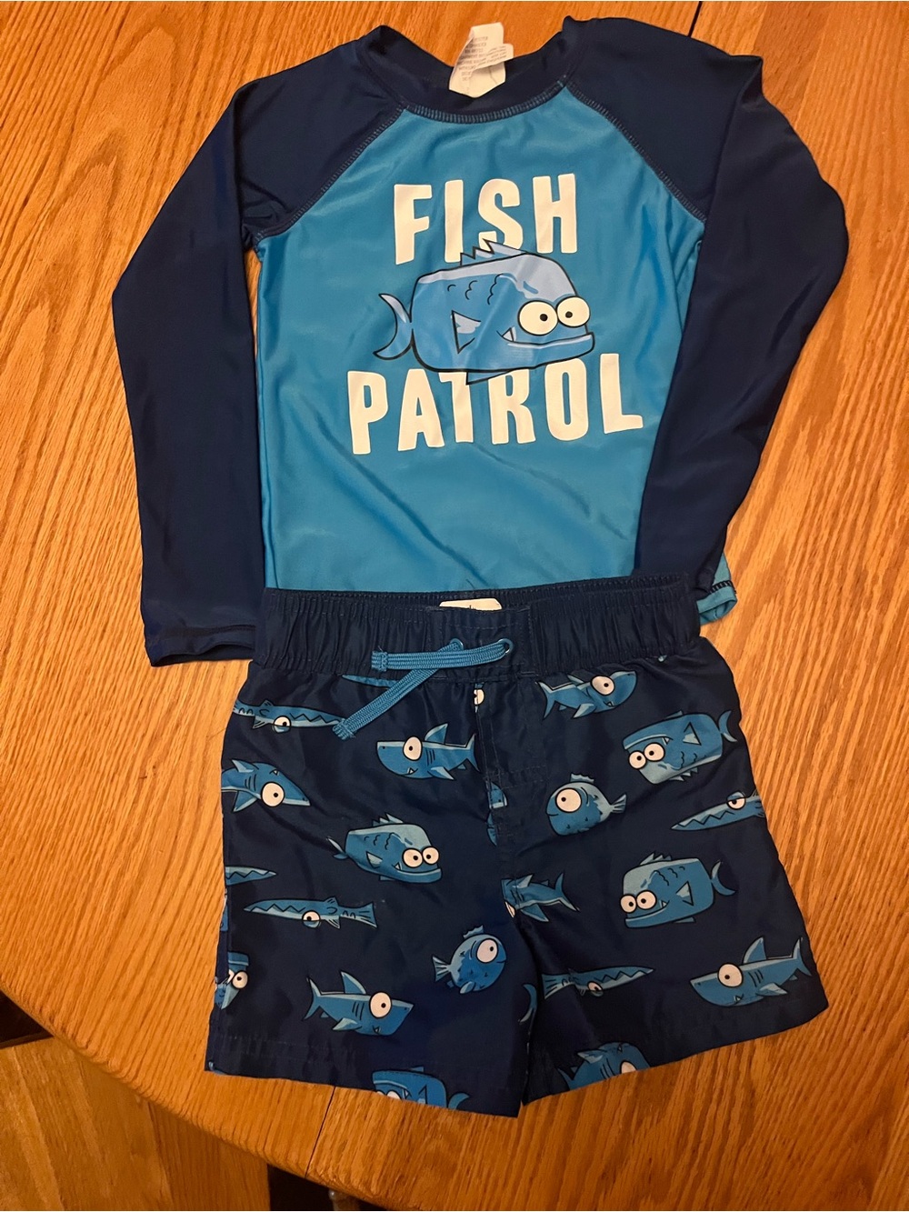 Fish Patrol Blue Kids Rashguard Set - Long Sleeve Swim Top & Shorts